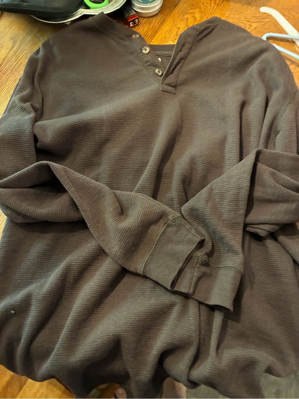 Men's Long-Sleeve Waffle Henley in Dark Brown